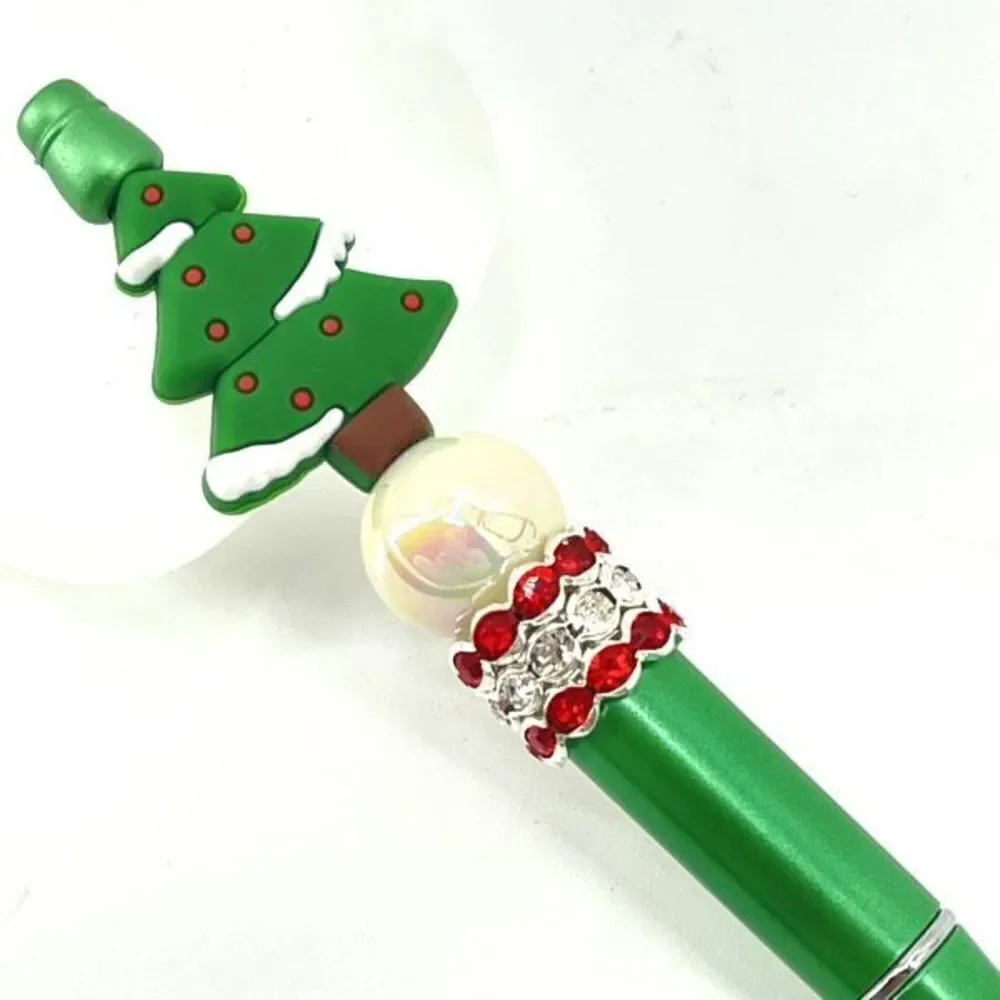 Christmas tree handmade pen NEW beads rhinestone bling red white green silver